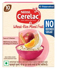 Nestle CERELAC Baby Food Cereal |No Refined Sugar |No Preservatives | Wheat-Rice Mixed Fruits for 10 to 24 Months Baby |Omega 3 Iron Protein Calcium Vitamin D for Babies |Instant Baby Food Cereal 300g
