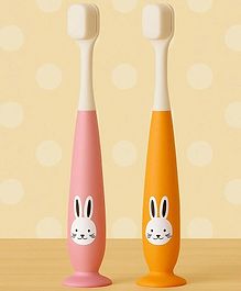 Luvlittle Baby Toothbrush I Supersoft Bristles & Suction Cup Base Tooth Brush for Kids/Babies/Toddlers - Pink & Yellow (Pack of 2)