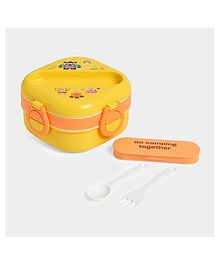 Azhari QT-Monster Double Layer Seal Bento Lunch Box  with Fork & Spoon for Kids -Color May Vary