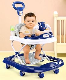 Dark Blue Baby Dino Musical walker with Adjustable Height Parental Handle Foot Mat & Musical Activity cum Feeding Tray Detachable Cushioned Seat 360Â° Rotational Wheels -Dark Blue