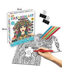 Little Berry Junior Fashion Art Colouring Kit - 12 Unique Designs with Sketchpens for Girls (Multicolour)