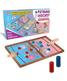 Little Berry 3-in-1 Wooden String Hockey Board Game for Adults & Kids With Ludo & Snakes Ladders: Unicorn & Princess Theme - Fastest Finger First Game (Multicolour)