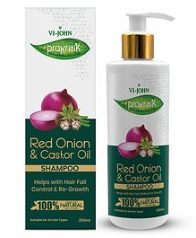 VI-JOHN Prakritik Red Onion & Castor Oil Shampoo Helps with Hair Fall & Re-Growth, 100% Bio Actives - 250ml