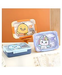 YAMAMA Cute Cartoon Kids Lunch Box For Kids 4 Grid Insulated Stainless Steel Lunch Box For Fun And Colorful Cute Cartoon Design 1000 ml Lunch Box And Bowl 150 ml For School and Picnics  (Pack of 1  Color And Design May Vary)