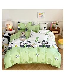 Famyo Kids' 85x95 In 4 Piece Super Soft Reversible Bedding set - Green Panda Design