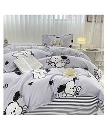 Famyo Kids' 85x95 In 4 Piece Super Soft Reversible Bedding set - Grey Puppy Design