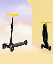 Tinyberg Vroom Vroom Kids Scooter with LED Flashing Wheels | Adjustable Handle Height | Foldable I Runner Scooter for Kids - Black Thunder