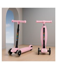 Tinyberg Vroom Vroom Kids Scooter with LED Flashing Wheels | Adjustable Handle Height | Foldable I Runner Scooter for Kids - Blueberry Pink