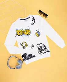 Pantaloons Junior Cotton Full Sleeves Headphones Printed Sweatshirt - White