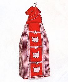 Kuber Industries 3-Tier Hanging Baby Wardrobe for Clothes Storage | Kids Cupboard Cloth Organizer Almirah & Dress Rack for Home | Check - Red