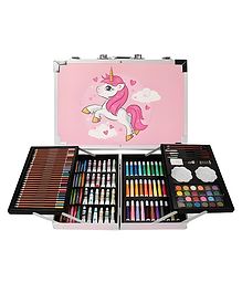 SCHOOLISH Artist Colour Set -Unicorn themed 144PCS Box with Multiple Coloring Kit, Professional Drawing Color Pencils, Oil Pastel, Sketches, Water Colors and Acrylict Craft- Pack of 1- Color May Vary