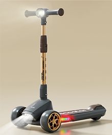 R for Rabbit Road Runner Blaze Foldable Kick Scooter for Kids with 4 Level Adjustable Height, PU LED Wheels, Lights and Music for 3+ Years Baby Boy & Girl of Upto 75kg Weight (Black Gold)