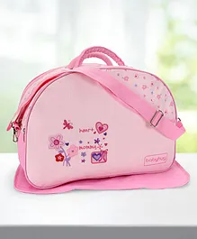 Babyhug Diaper Bag With Changing Mat Heart & Floral Print - Pink