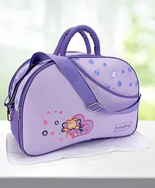 Babyhug Diaper Bag With Changing Mat Floral & Bear Print - Purple