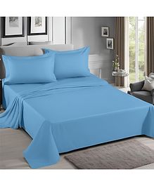 Home Prides Essenza 200 Pure Cotton - Air Blue, Flat Queen Bedsheet Set