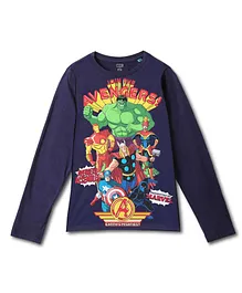 Wear Your Mind Marvel Avengers Featuring Full Sleeves Characters Printed Tee - Navy Blue
