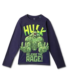 Wear Your Mind Marvel Avengers Featuring Full Sleeves Hulk Character Printed Tee - Navy Blue