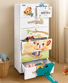 Babyhug 6 Layers High Density Plastic
                        Storage Cabinet Baby Lion Print With Wheels -
                        White