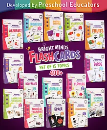 Intelliskills Bright Minds Set of 15
                        Flashcards | Alphabet, Numbers, Shapes, Colours,
                        Fruits, Vegetables, Body, Actions, Animals,
                        Birds, Flowers, Transport, Workers, Space |
                        Multicoloured | For Gifting | Educator
                        Recommended | BIS Certified