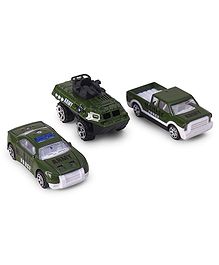 Kids Fun Toy Die Cast Tank Police Car & Pickup Truck Set of 3 - Dark Green