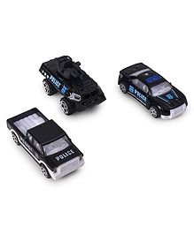 Kids Fun Toys Die-Cast 1 : 64 scale Jeep Fire Tender Boat Police Car Set of 3 - Black