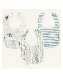 Abracadabra Cotton Muslin Bibs Pack Of 3 Rockstar Print - Blue