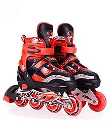 AKN TOYS Inline Rollarskates with Front LED Light wheel and Size Adustable Feature Black ( COLOR AND DESIGN MAY VARY)