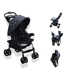 Little Pea Cruise Baby Stroller One Touch Fold, 5-Point Harness, Multi-Recline with two food-trays 0-4 years - Black