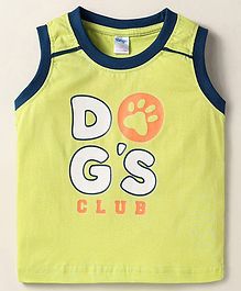 Tango Single Jersey Knit Sleeveless Tank T-Shirt with Dogs Club Text Print - Limegreen