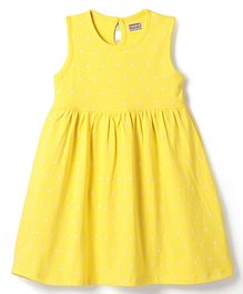 Babyhug Single Jersey Knit Sleeveless Anti Bacterial Frock with Heart Print - Yellow