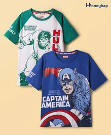 Honeyhap Marvel Single Jersey Knit Half Sleeve Raglan Oversized T-Shirt with Avengers Hulk and Captain America Graphics Pack of 2 - Navy Blue & Green