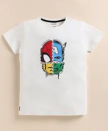 Biskid Sinker Marvel Avengers Featuring Half Sleeves Characters Printed Tee - White