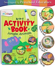 Intelliskills 4-in-1 Activity Board Book - Jungle Animals | Peek-A-Boo, Pop-Up, Magic Torch, Touch & Feel | Interactive Learning | Boosts Cognitive Skills | Ideal For Gifting | Educator Recommended