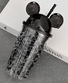 The Procure Store Mouse Design Double Layer Transparent Sipper With Straw Black - 500 ml