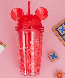 The Procure Store Mouse Design Double Layer Transparent Sipper With Straw Red - 500 ml