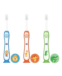 Chicco Toothbrushes With Animal Print Pack of
                      3 - Blue Orange & Green