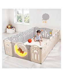 Baybee 2 in 1 Moon Kids Playpen with Glowing Lights & Basketball Set | Foldable Baby Activity Playards for Indoor & Outdoor Play Area ( 18 Panels )