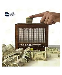 Ortis Wooden Money Saving Box Cash Saver Money Box with Counting Target ?1,00,000 Savings Challenge Piggy Bank Coin & Cash Bank for Kids