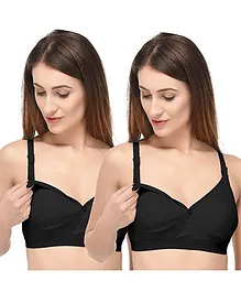 Fabme Nursing Maternity Feeding Seamless Bra Pack Of 2 - Black