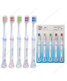 Yamama Apex Tooth Brush Set Toothbrush With Tongue Cleaner Wide Brush Head Soft Bristles for Sensitive Teeth Toothbrush Soft Bristles Manual Tooth Brush for Adults Pack of 5 - Multicolor