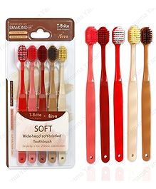 YAMAMA Soft Wide-head Soft-bristled Toothbrush Diamond Brush Head Toothbrush For Kids And Adults Extra Soft Bristles for Sensitive Teeth Manual Tooth Brush  (Pack of 5 pcs - Multicolor)