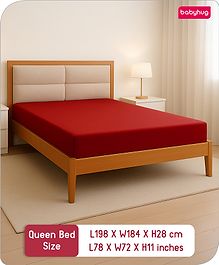 Babyhug 100% Cotton Waterproof Fitted Double Size Mattress Protector Cover - Maroon
