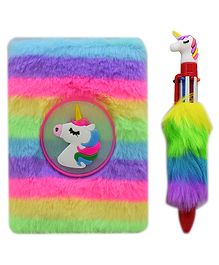 Asera Small Size fur diary soft furry feather plush A6 Diary with LED Light and a 6in 1 Unicorn Pen for Birthday Gift and Return Gift (Unicorn)