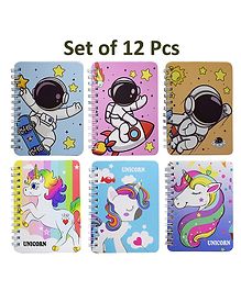 Asera Spiral Diary with Cartoon Character Prints for Kids Birthday Return Gifts - Birthday Party Gift Options (Unicorn & Space 12 Pcs)