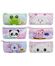 Asera Cartoon Printed Pencil Pouch for Kids/Students Faux Leather Pencil Case Storage Pouch Travel Pouch with Big Cute Eyes and Zipper Closer Eyes Pencil Holder Return Gift for Kids (6 Pcs)