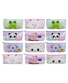 Asera Cartoon Printed Pencil Pouch for Kids/Students Faux Leather Pencil Case Storage Pouch Travel Pouch with Big Cute Eyes and Zipper Closer Eyes Pencil Holder Return Gift for Kids (12 Pcs)