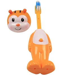 Ole Baby Push Button Tooth Brush Cum Toy Tiger Face - Orange