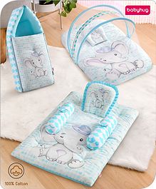 Babyhug Premium Elephant Theme Printed Super Saver Bedding Combo Set - Blue