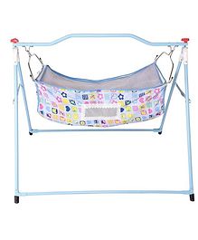 Infanto Ghodiya Baby Cradle Deluxe, Ghodiya, Palna, Jhula, Totil, Swing - Sturdy Frame, Hammock Style, Foldable, Breathable Net Cover, Anti-Skid Pad - 0 to 12 Months - PASTEL BLUE