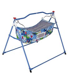 Infanto Ghodiya Baby Cradle Deluxe, Ghodiya, Palna, Jhula, Totil, Swing - Sturdy Frame, Hammock Style, Foldable, Breathable Net Cover, Anti-Skid Pad - 0 to 12 Months - BLUE